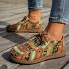 Large Size Ethnic Style Lacing Single Shoes Women's Low Top Colorful Graffiti Canvas Flat Single Shoes