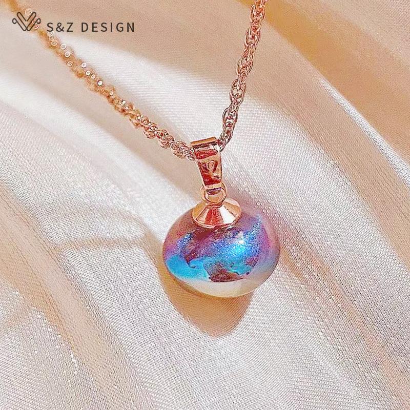 Fashion Elegant Rose Gold Color Round Simulated-pearl Pendant Necklace For Women Wedding Girl Party Jewelry Gift