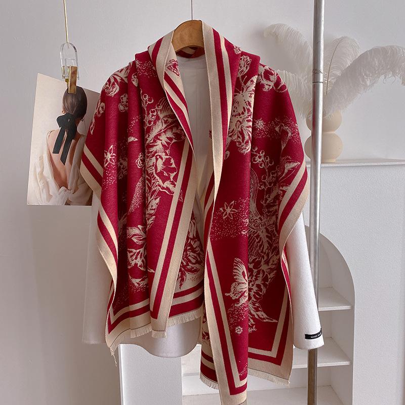 Imitation Cashmere Scarf Female Plant Retro Versatile Student Thickened Scarf Dual-Purpose Air Conditioner Shawl Outside