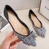 Модные женские туфли большого размера 34-43 с блестками на плоской подошве с кристаллами, балетки для офиса, женские туфли-лодочки с бантом, туфли Мэри Джейн