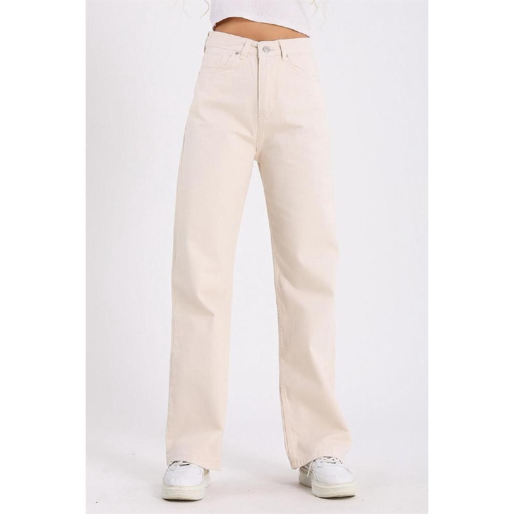 Cream Wide Leg Jean Palazzo Wide Leg Denim Trousers