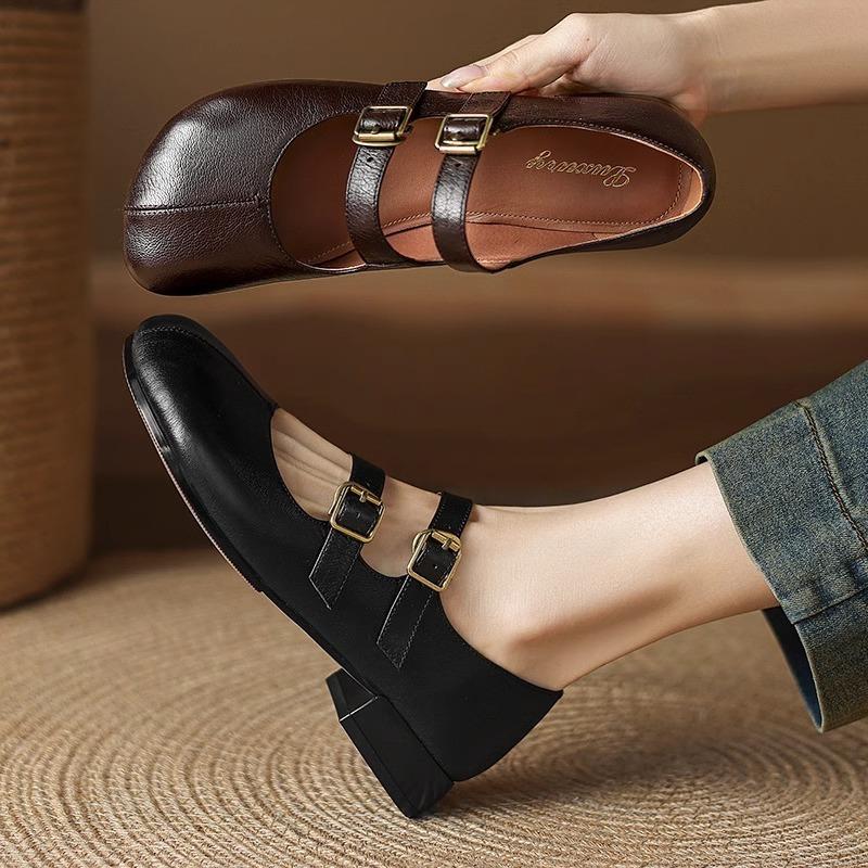 Весенне-осенние новые ретро туфли из коровьей кожи, женские нескользящие туфли на мягкой подошве и толстом каблуке, маленькие кожаные туфли с квадратным носком, туфли Мэри Джейн женские