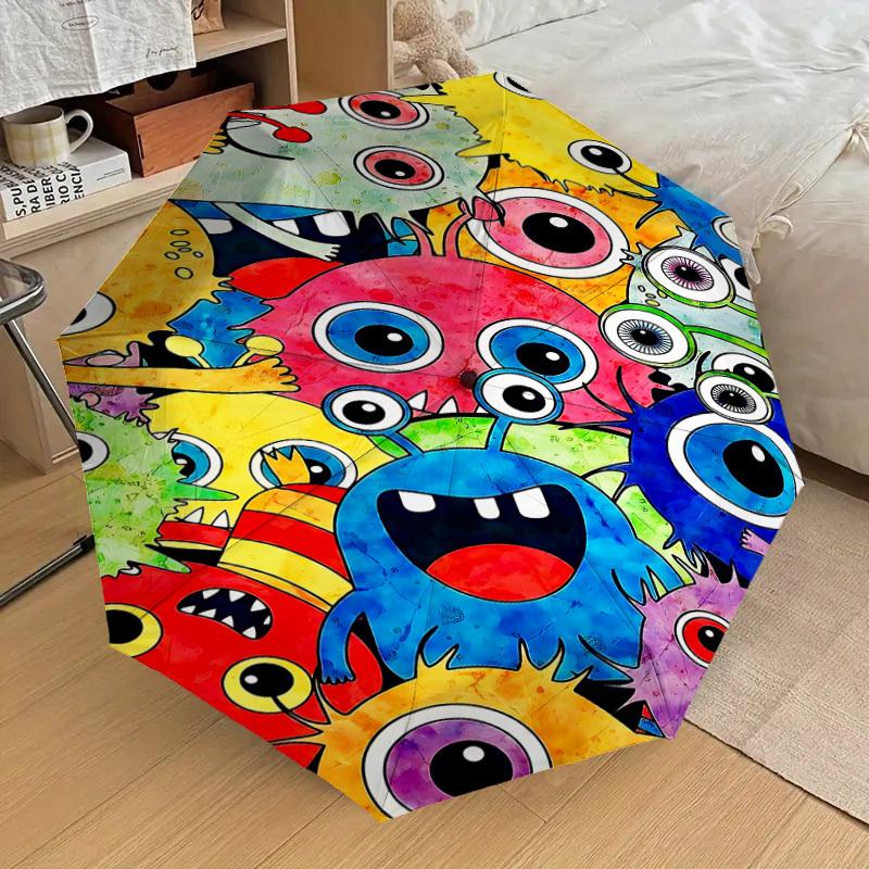 1pc monster colorful Automatic Open/Close Umbrella with Windproof, 8-Rib Sturdy Canopy, Durable Ribs, Fashionable Design1243A