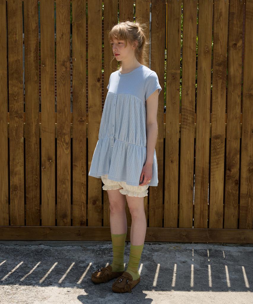 FUNFROMFUN Shirry Tiered Top, Light Blue