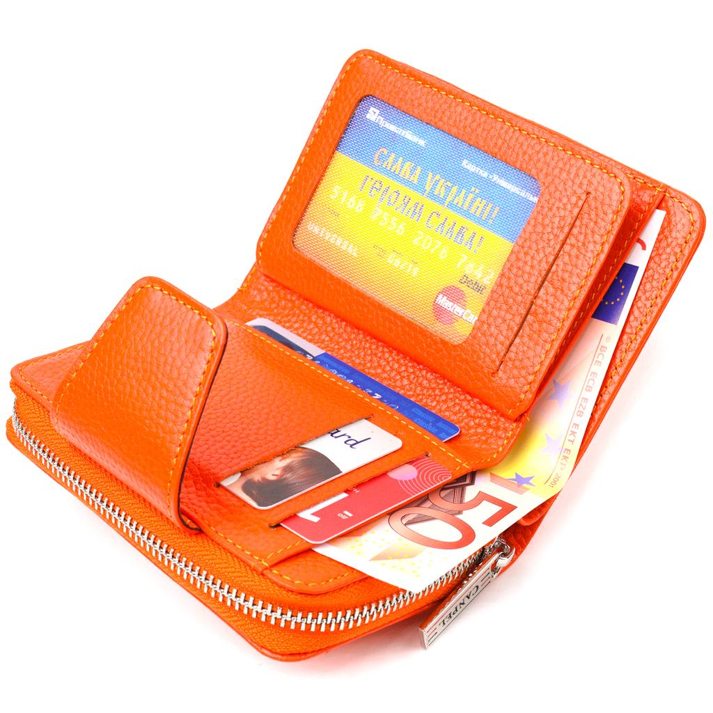 Яркое вертикальное женскон портмоне с монетницей на молнии из натуральной кожи флотар CANPELLINI Wallet 21602 Оранжевое