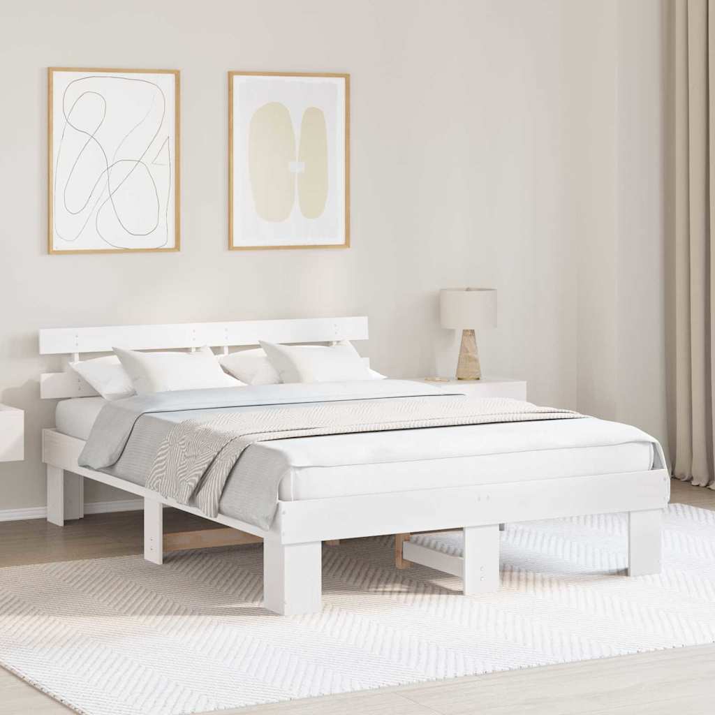 White Bed Frame with Headboard 140 x 200 cm Solid Pine Wood