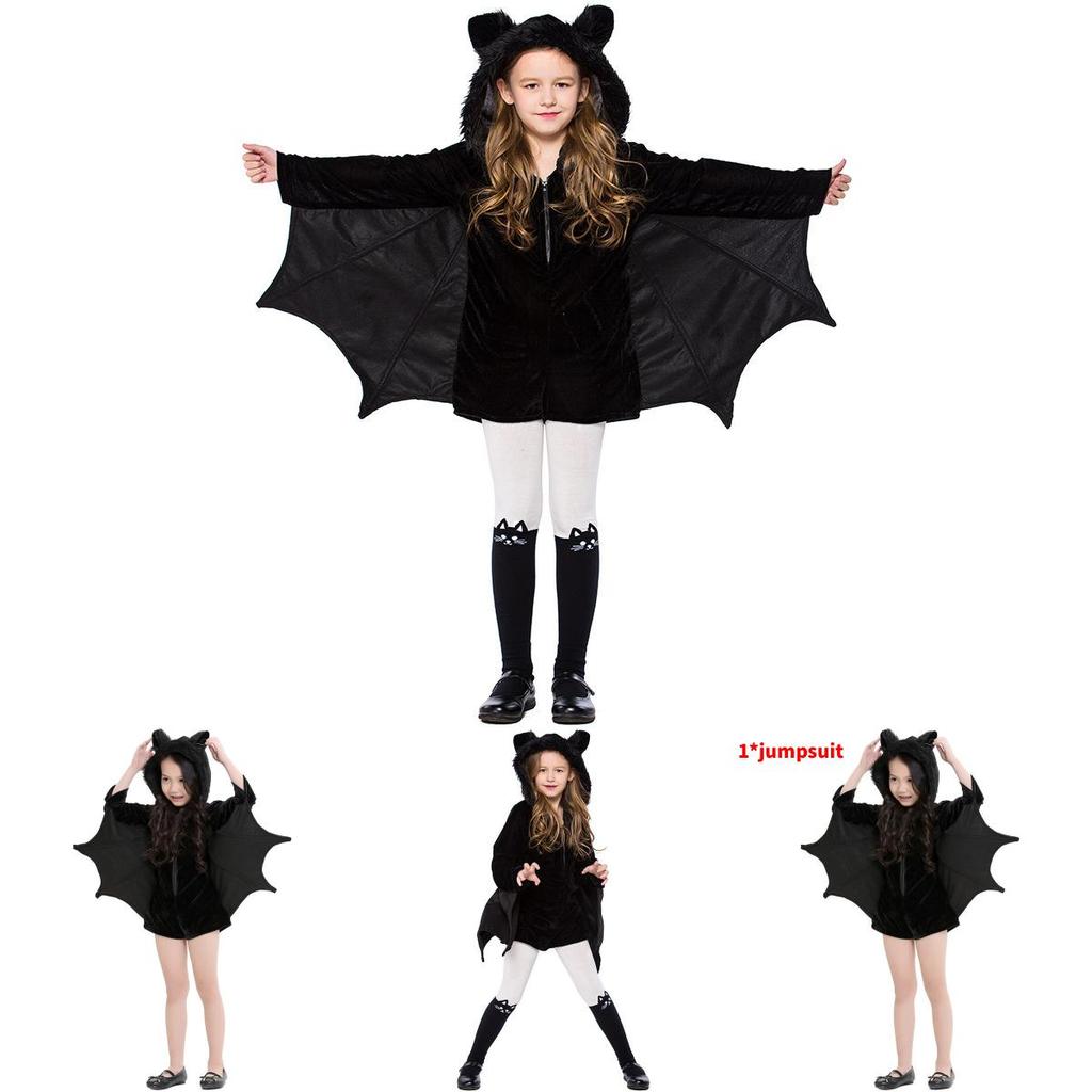 Girls Bat Cosplay Costume With Spandex Blend For Halloween Kids Party Or Stage Shows