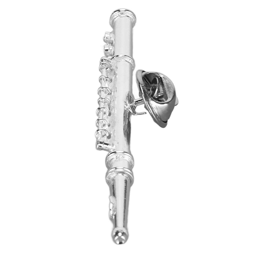 Silver Flute Brooch Miniature Musical Instrument Lapel Brooch Pin with Red Velvet Lined Instrument