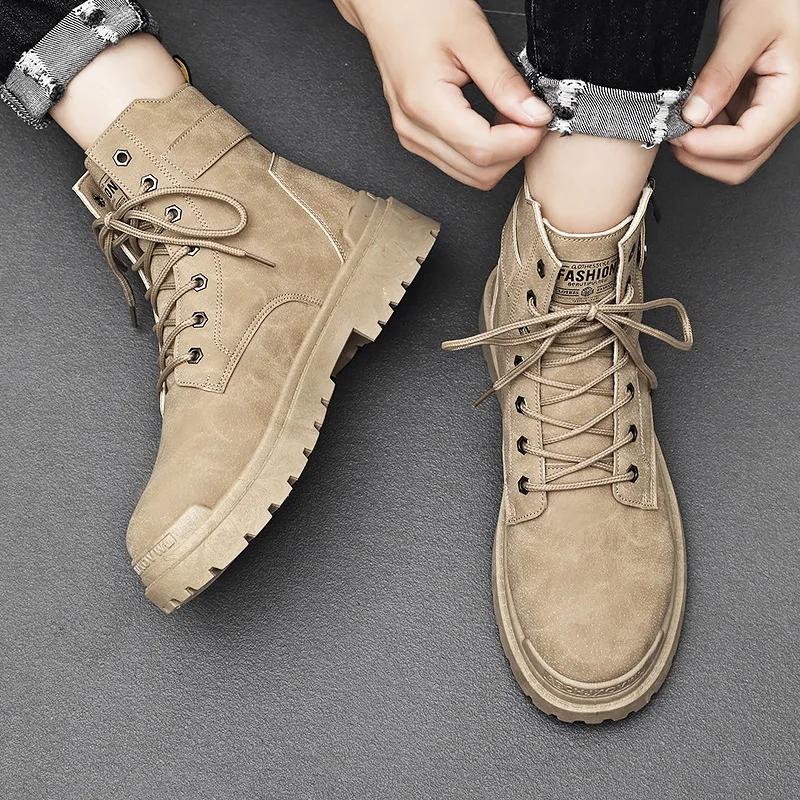 Fashion Hot Man Desert Boots High Top Outdoor Man Sneaker Fashion Black Hiking Shoe Anti-skid Zipper Working Shoes For Men Platform Boot