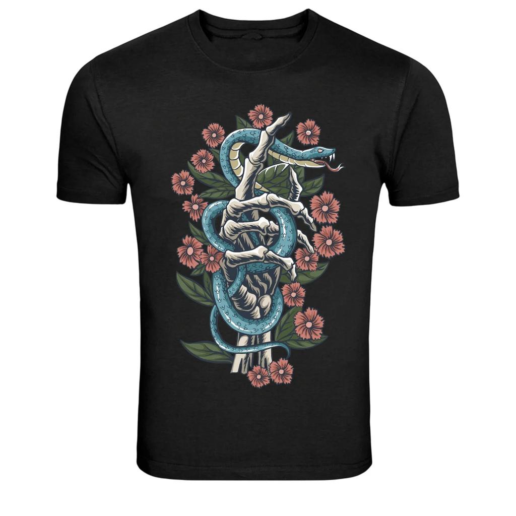 Snake Skeleton Hand Graphic T Shirt Gothic Tattoo Style Tee