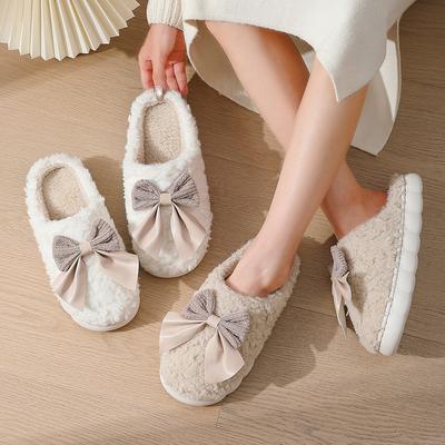 Пушистые тапочки с бантом, женские зимние, парные, плюшевые, теплые, мужские, домашние, комнатные, бытовые, пушистые тапочки, мужские
