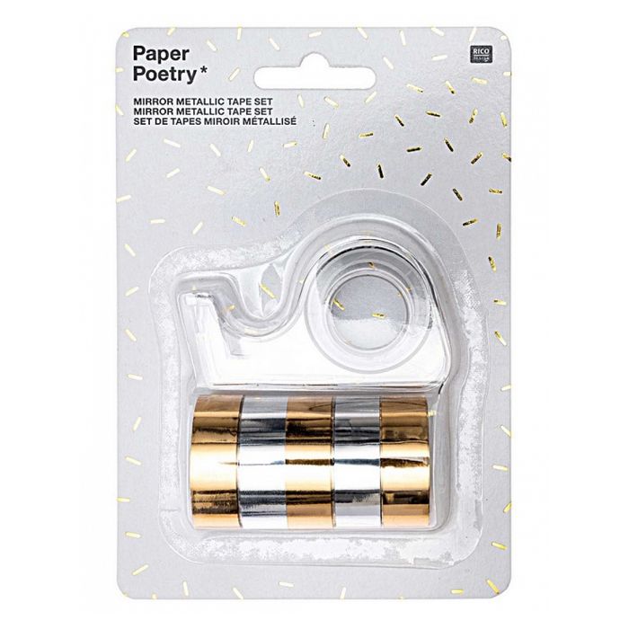 Masking Tape and Dispenser Set - Gold and Silver - 1.2cm X 1.8m - 6 Pcs
