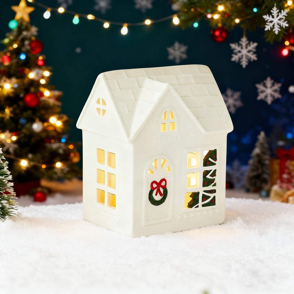 Christmas Desktop Decorations - Vintage Christmas Village House, Handmade Christmas House, Christmas Town