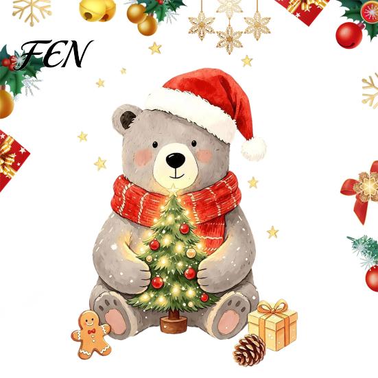 Removable PVC Holiday Decals Christmas Bear Static Window Clings, Cute Glass Decals, Waterproof Festive Winter Decorations Stickers for Home