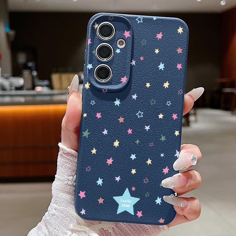 Чехол для телефона с принтом «Разноцветные звезды» для Samsung A57 A37 A17 A56 A36 A16 A55 A35 A15 A54 5G S21 FE S22 S23 S24 Plus S25 S26 Ultra Cover с текстурой кожи
