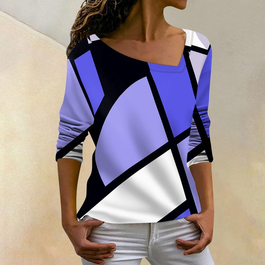 Women's Fashion Casual Sloping Collar Hoodie Irregular Striped Long Sleeve T-shirt Top