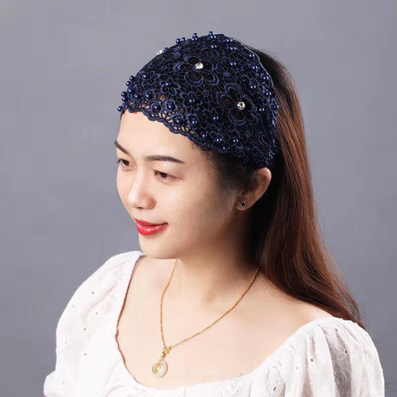 Korean Summer Pearl Lace Elastic Headband - Thin, Wide & Hollow Design Hair Accessory