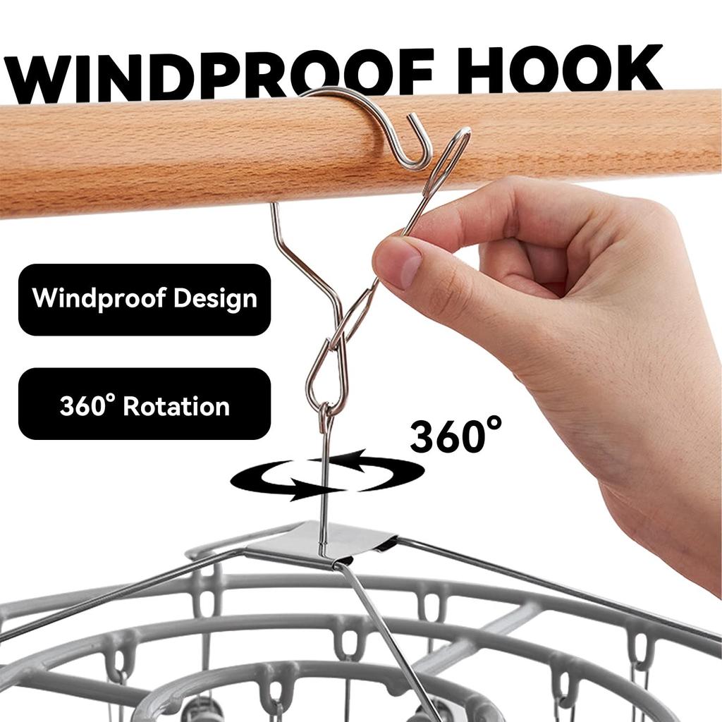 Сушильная стойка для одежды, нержавеющая сталь, вешалка для белья, прочный круглый поворотный ветрозащитный крючок, вешалка для нижнего белья, полотенце, бюстгальтеры, носки, нижнее белье