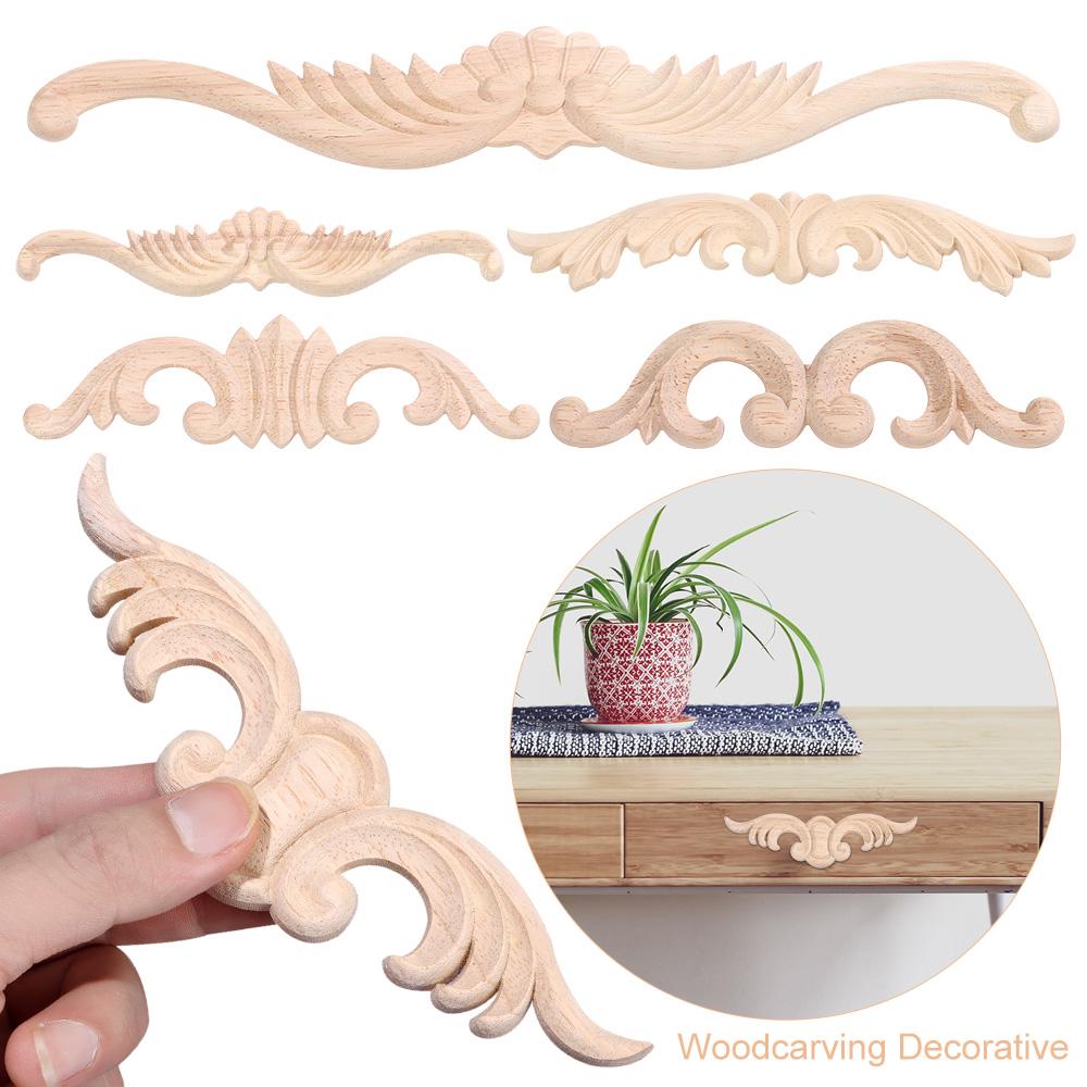 Door Decoration Woodcarving Decorative Wooden Figurines Crafts Corner Appliques Frame Wood Carved