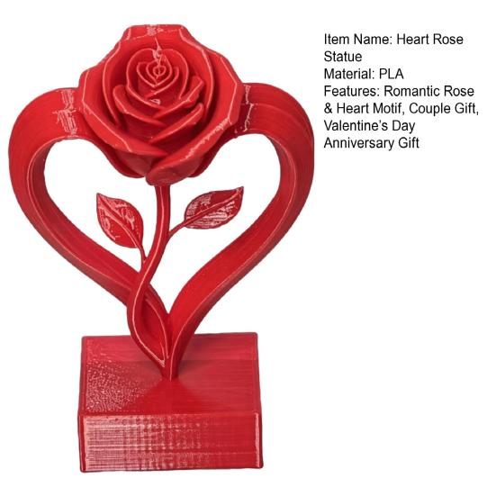Heart Shaped Rose Statue, 3D Printed Eternal Love Flower Art, Romantic Resin Sculpture for Home Decor, Valentine's Gift for Women