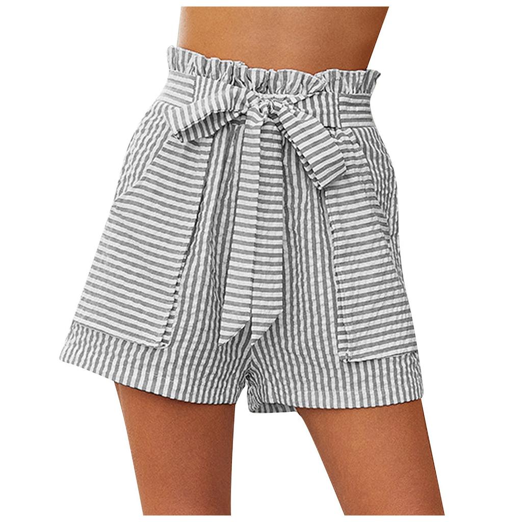 Women's Shorts With Pockets Fashion Elastic Waist Soft Casual Striped Pajama Shorts