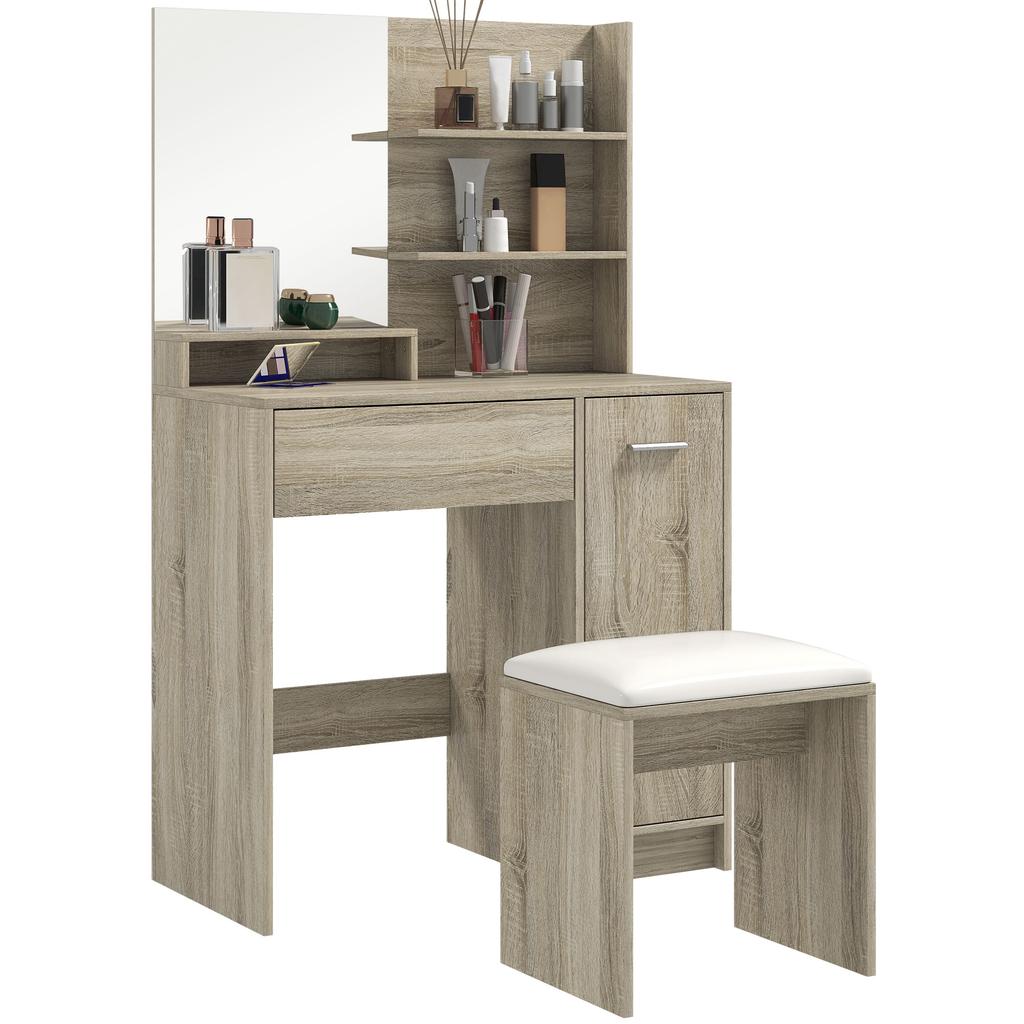 Dressing Table And Stool Set With Storage Wood Effect