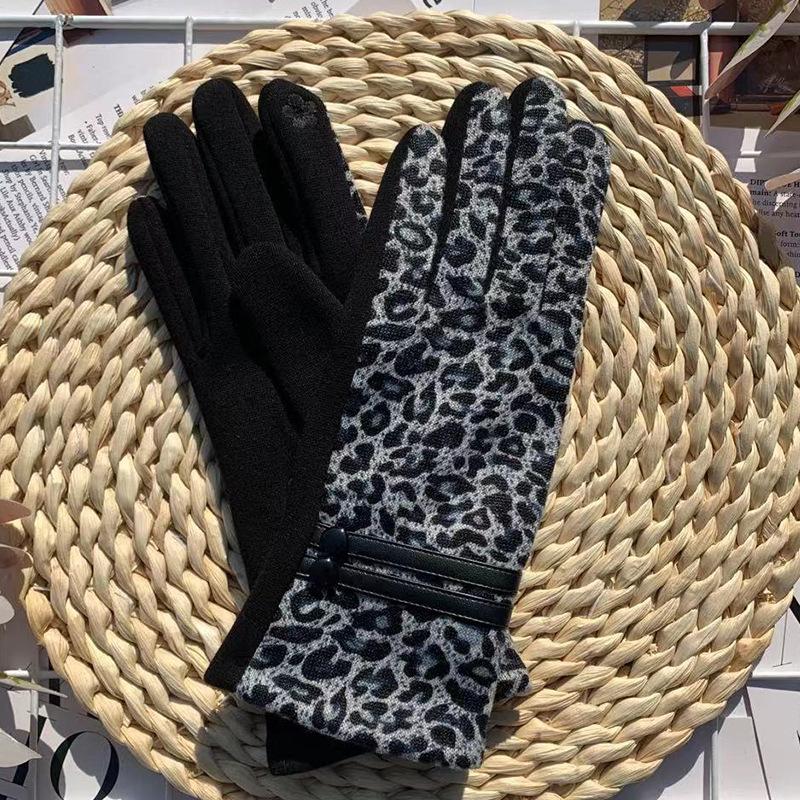 Осенние термальные перчатки, модные перчатки с леопардовым принтом, спортивные перчатки для велоспорта, женские перчатки с пальцами