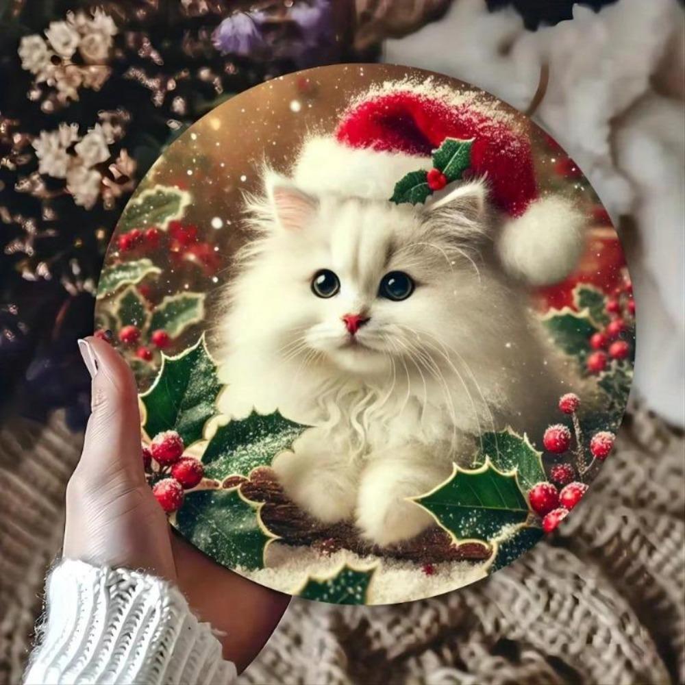 Рождественский Кот Металлическая Вывеска Настенное Искусство Винтажный Домашний Декор Подарок