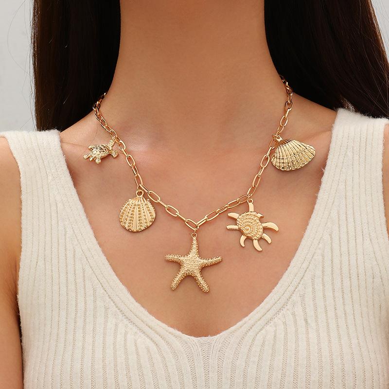 Personalized Design Sense Starfish Pendant Necklace Women's Summer Cold Wind Trend Street Shot Shell Collarbone Chain