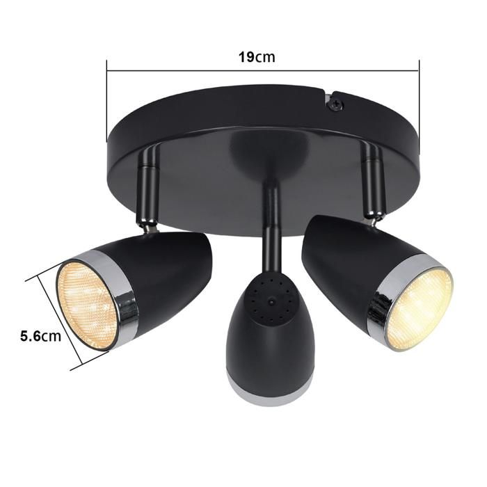 Spot de plafond - NETTLIFE - 3 ampoules 12W - Orientable 350° - LED intégrée - Noir