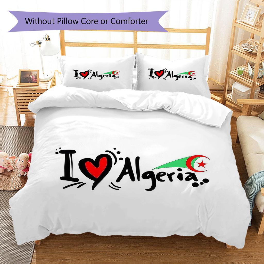 Algeria National Football Team Pattern Bedding,Quilt Set Quilt Cover Pillowcase Home Birthday Gift(1 * duvet cover + 2 * pillowcase, without core)