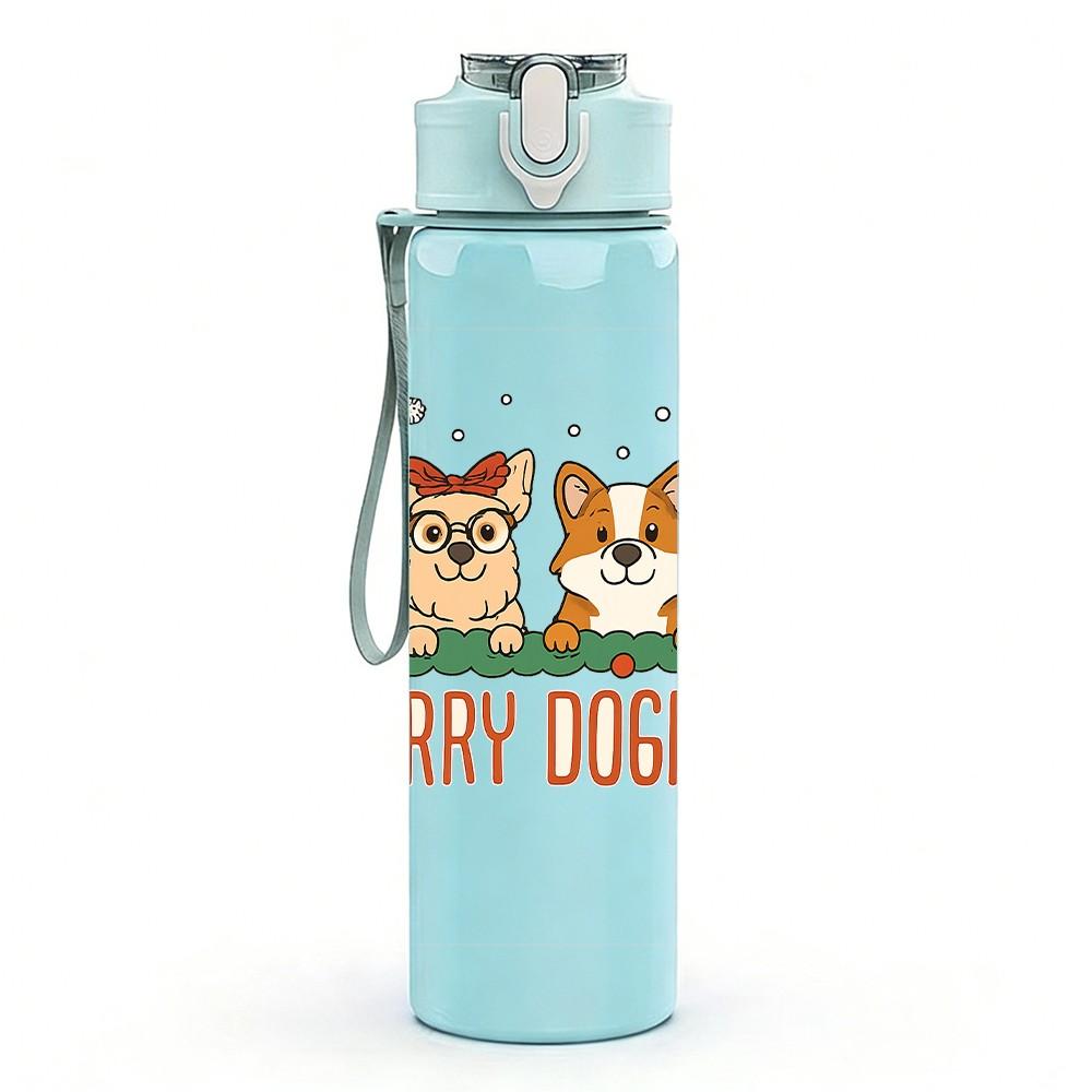 1PC Merry Dogmas Holiday Dog Set 750ml Color Plastic Sports Water Bottle Leakproof Flip Straw Lid Suitable for Sports Office Home Use