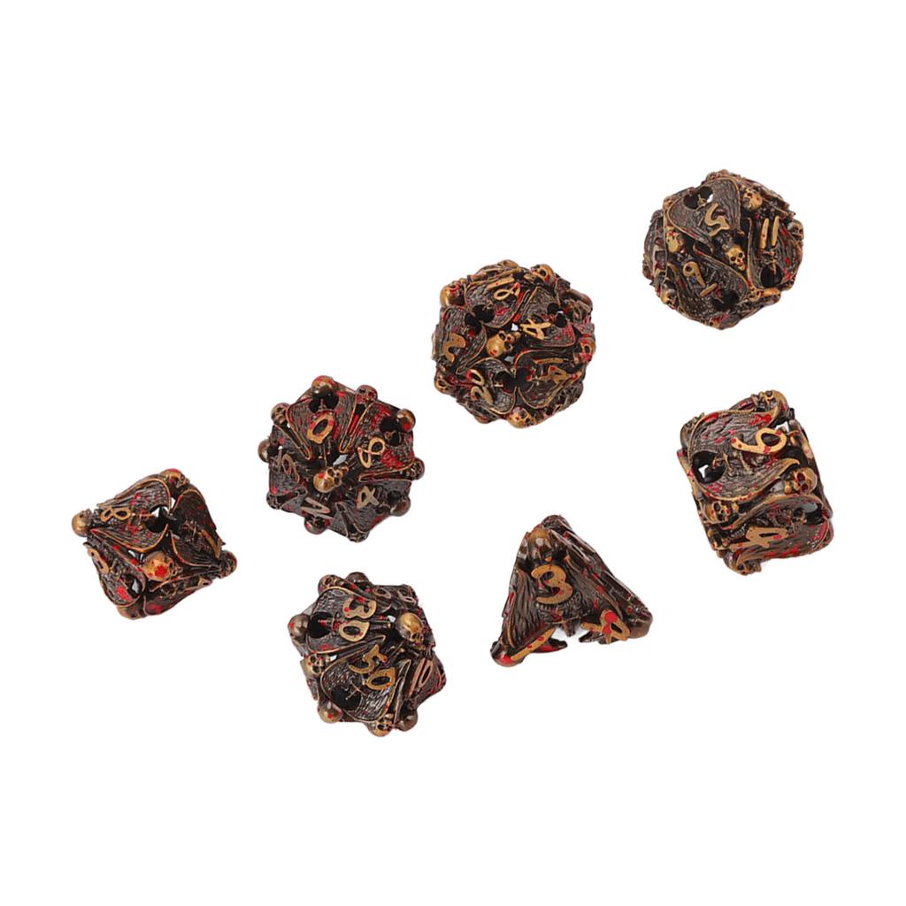 Набор из 7 полых игральных костей, тонкие медные скелетные многогранные металлические кости для ролевых настольных игр, красные