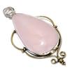 Natural Rose Quartz Gemstone Two Tone 925 Sterling Silver Pendant 2.72" T4G32