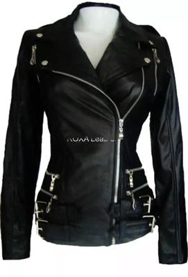 Стильная куртка из мягкой новой кожи ягненка ручной работы, женская, черная, настоящая, байкерская