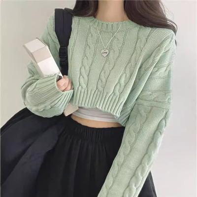 Женский осенне-зимний ретро-свитер с длинным рукавом и круглым вырезом