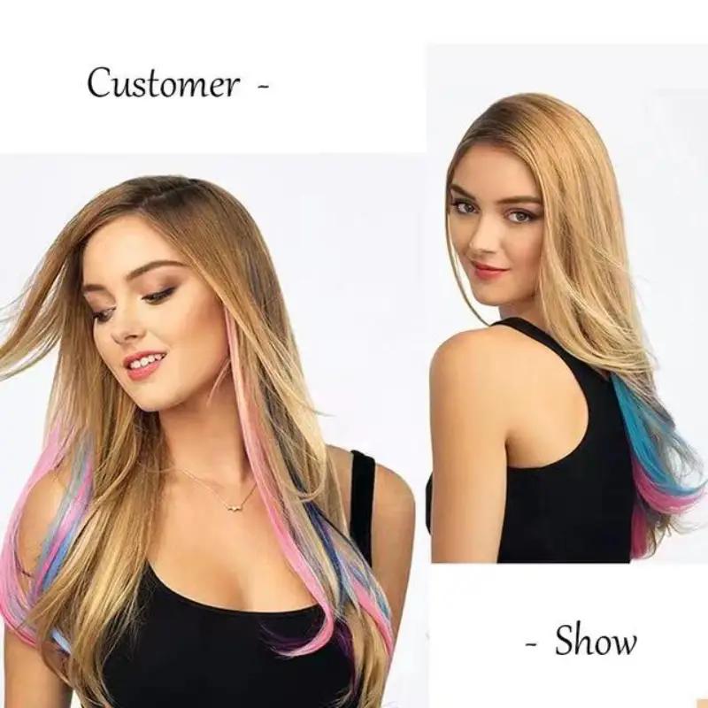10pcs/set Colorful Straight Hair Extensions DIY Heat Resistant Synthetic Hair Extensions 16 Inch