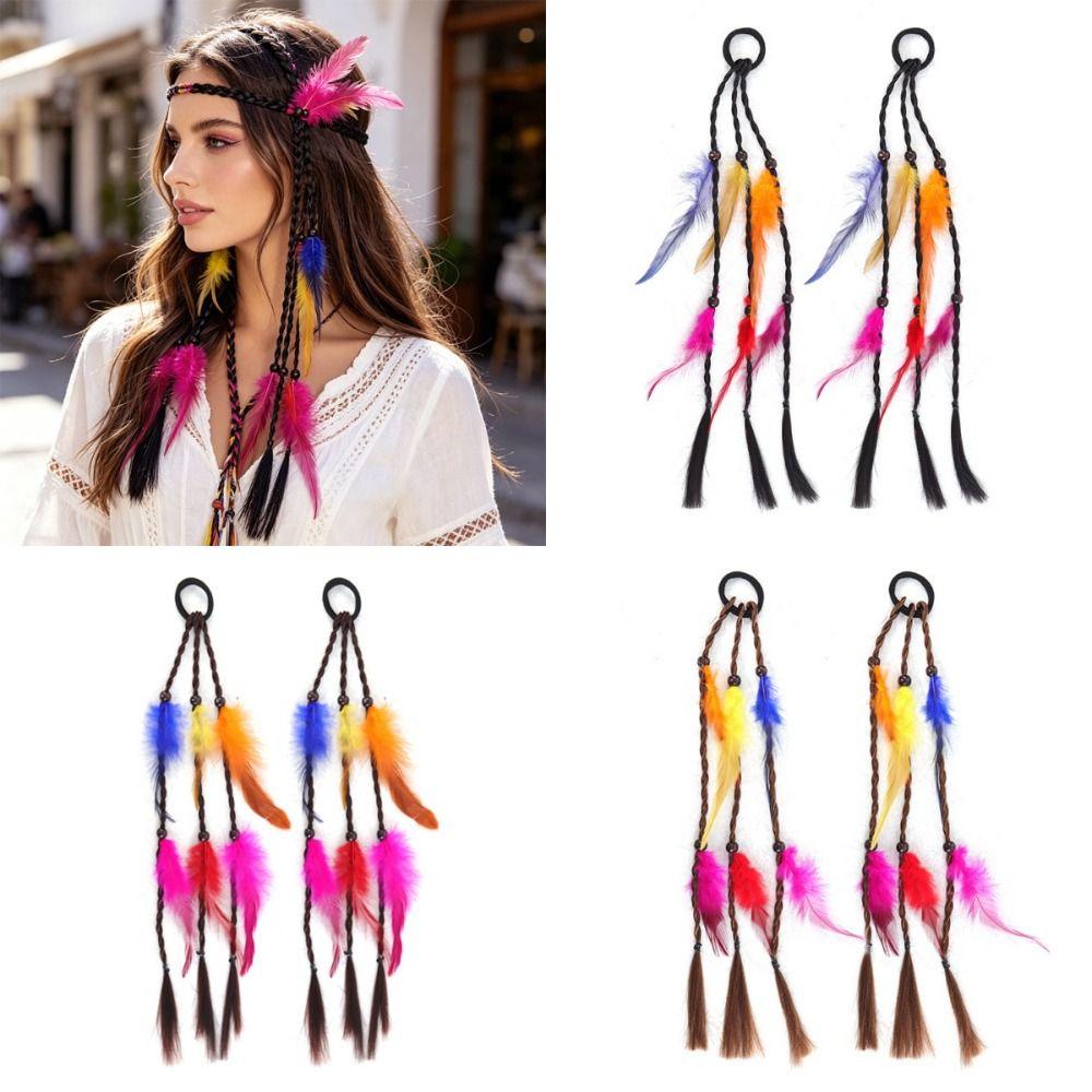 2pcs Handmade Tribal Pigtail Wig Headpiece Twist Braid Ponytail Carnival Costume Accessories