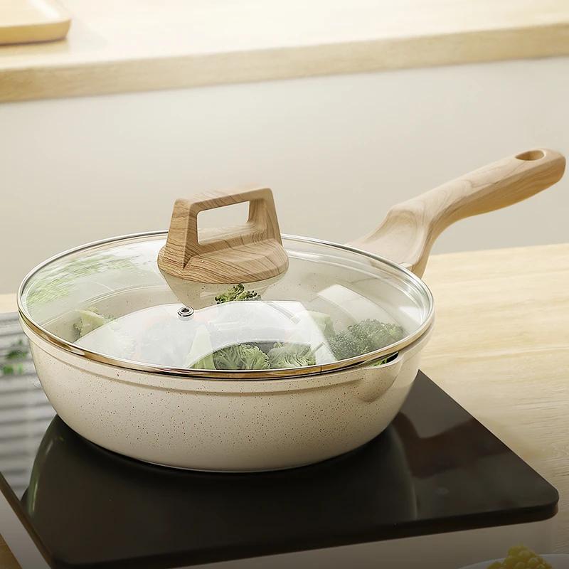 DONNOR 20-28см Сковорода Вок с антипригарным покрытием с крышкой Керамическая кастрюля Сковорода для шеф-повара Индукционная Газовая плита Универсальная Сковорода для стейка и омлета