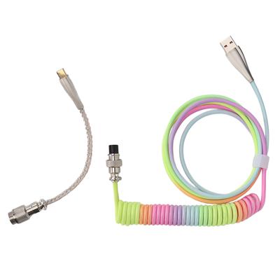 Игровой клавиатурный кабель Градиентный цвет RGB Светящийся Настраиваемая механическая клавиатура Выдвижной USB C Витой пружинный кабель Тип