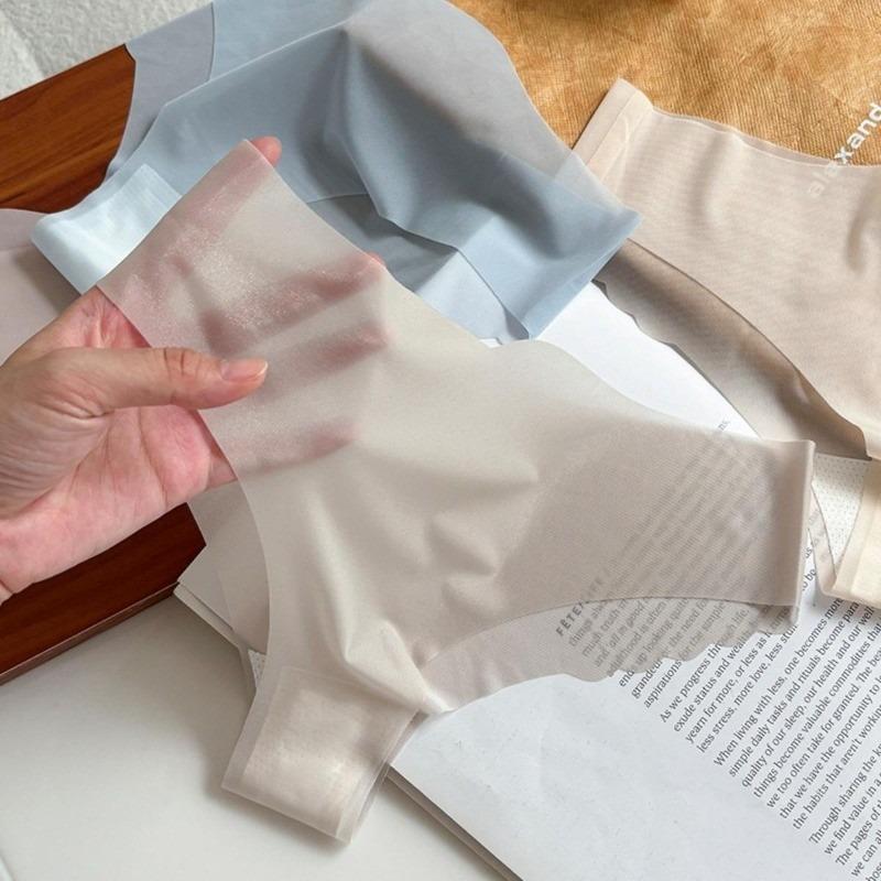 Женские прозрачные трусики Ice Silk с низкой талией, сексуальное однотонное нижнее белье с волнистым краем в форме буквы Т