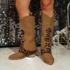 Мода 2024 года, новые брюки в стиле Wasteland Vintage Leopard, сапоги в стиле вестерн, женские сапоги до колена, дизайнерская мода, панк, обувь больших размеров