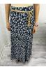 Women's Style Big Size Skirt Blue Floral Patterned Long Skirt With Elastic Waist