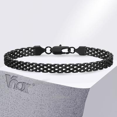 Vnox Легкие 6 мм Унисекс Браслеты Цепочки Черный Золотой Цвет Плетеная Цепь Браслет на Запястье для Женщин Мужчин Изящные Простые Украшения