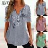 Женская Мода Повседневные Блузки и Рубашки с Коротким Рукавом и V-образным Вырезом