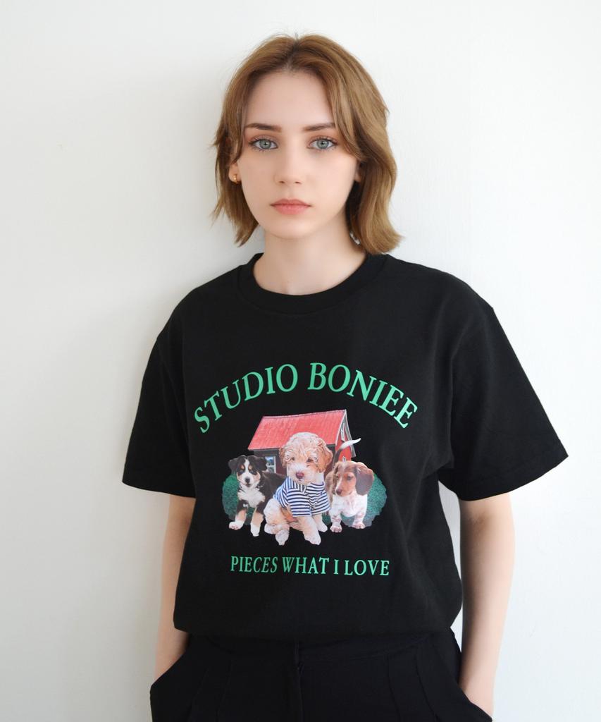 BONIEE Retro Puppy Trio Graphic T-Shirt Black