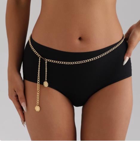Women's Gold Aluminum Waist Chain Hip Belt for Fashion Party
