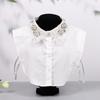 Front Tie White Fake Collar Stand Beads Detachable Collar Fake Women Vintage Crystal Lace Ladies False Blouse Collar Half Shirt
