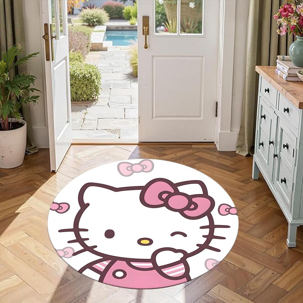 Hello Kitty Round Floor Mat Suitable for Hallway Kitchen Study room Dormitory Antislip Round Carpet Office home decor Birthday Christmas Gift