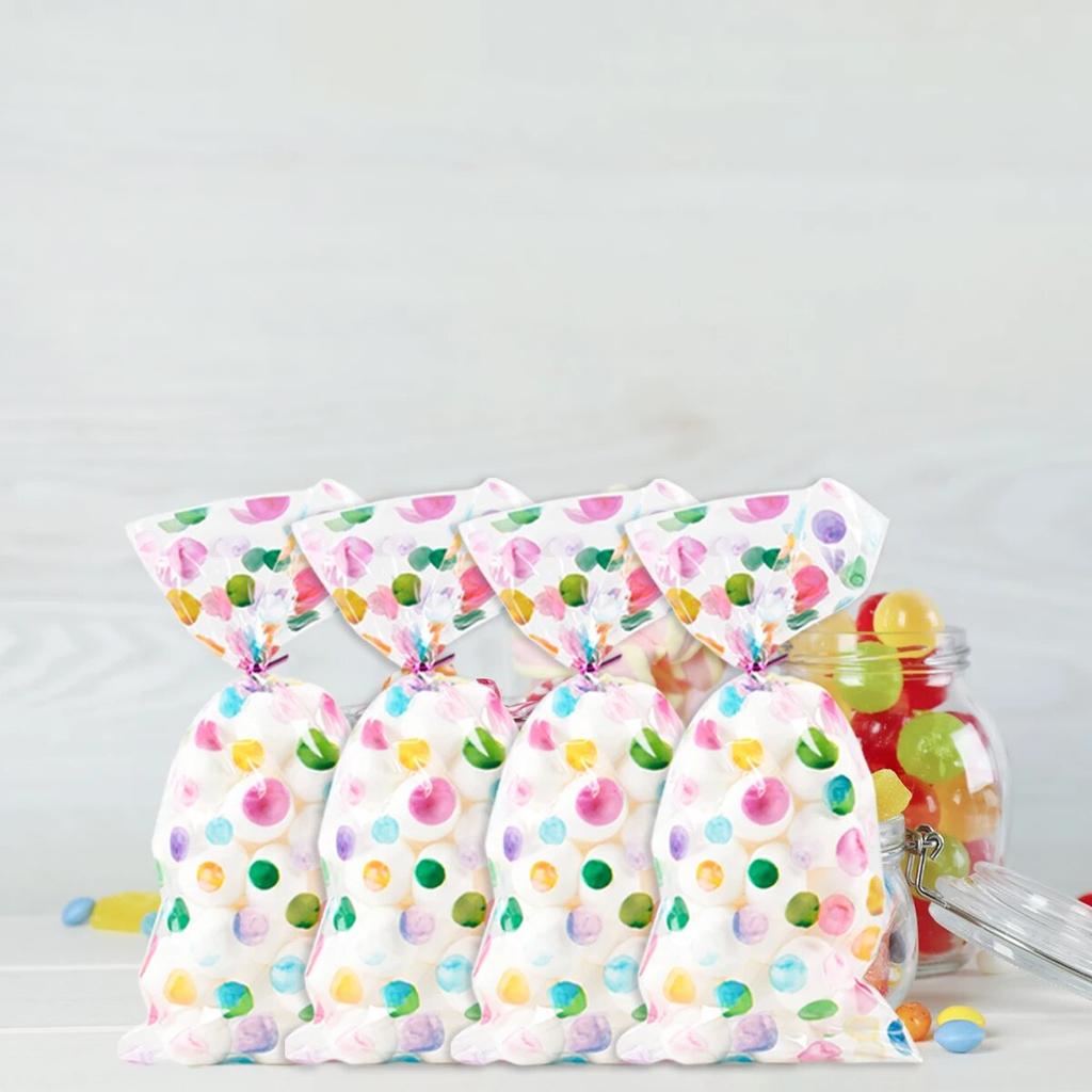 50Pcs Rainbow Polka Dot Printed Treat Bags Plastic Candy Gift Bags For Baby Shower Birthday Weddings Party Favors